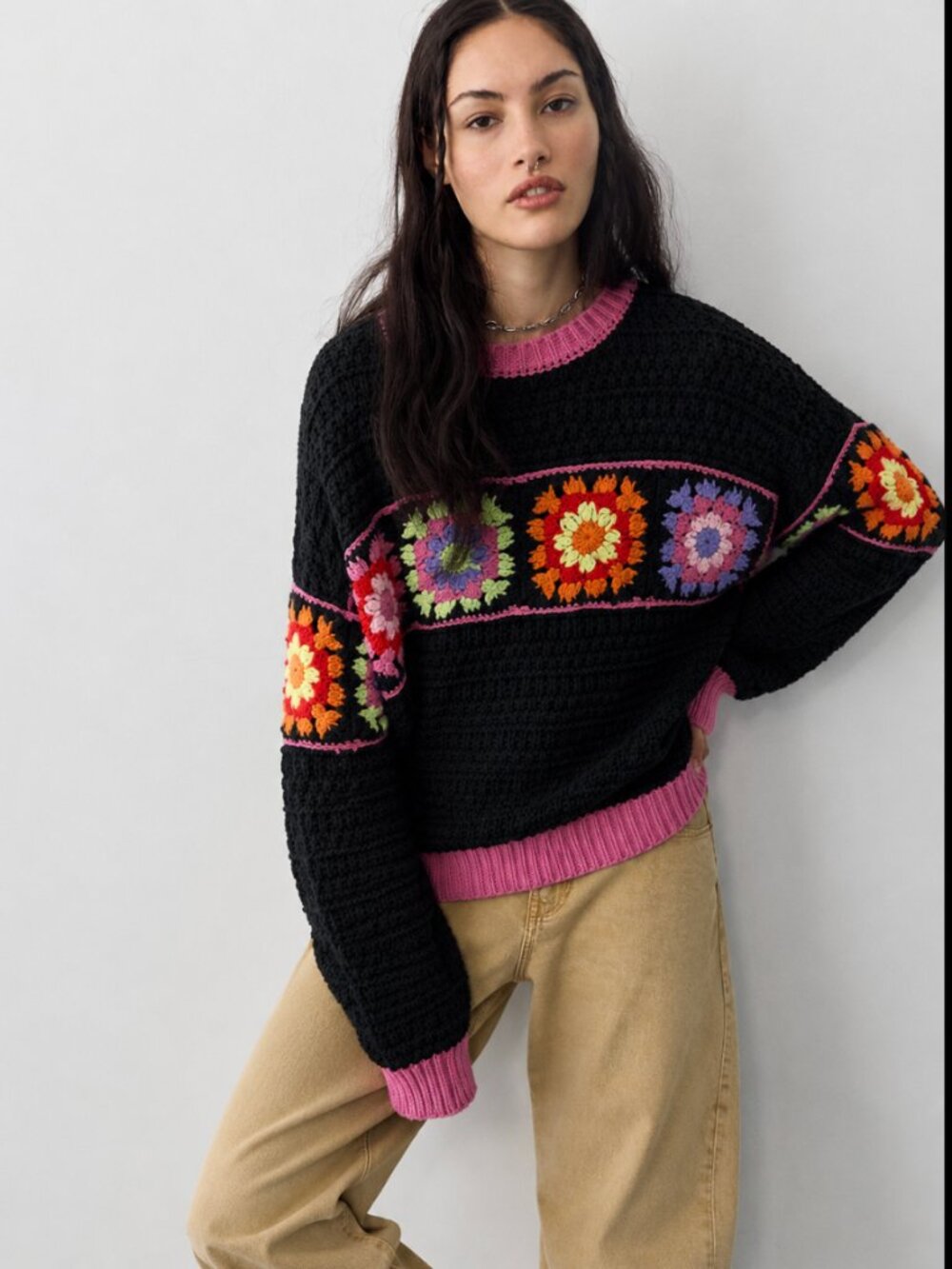 FOREVER 21 GRANNY SQUARE SHORT SWEATER NWT